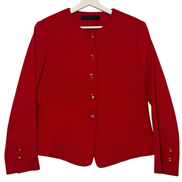 Donna Karan Jackets & Blazers - Donna Karan Women’s Red Blazer size 8 Round Neck Cotton pockets lined Christmas